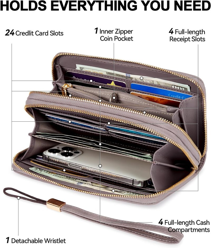 Bostanten Wallets for Women Leather RFID Double Zipper Around Credit Card Holder Large Capacity Wristlet Clutch Wallet - Image 2